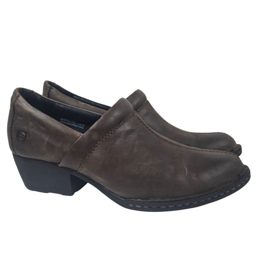 Born Kinney Clogs Brown Leather Slip On Block Heel W21992 Brown Women's 7 VGC
